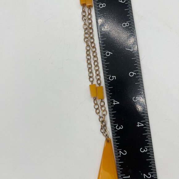 Vtg Butterscotch Bakelite Necklace Phenolic Resin Catalin Pendant Brass Tone Cha - Picture 9 of 10